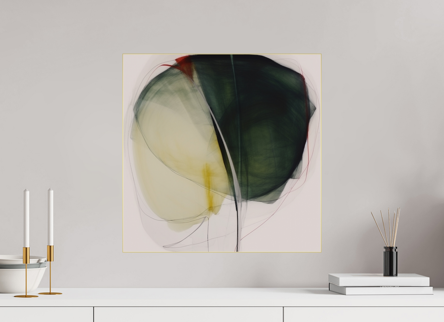 Green and White Lily with a touch of Red behind plexiglass