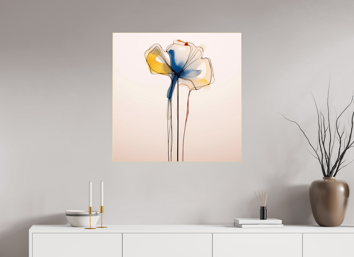 'Blue and Gold Petal Symphony' behind Plexiglass