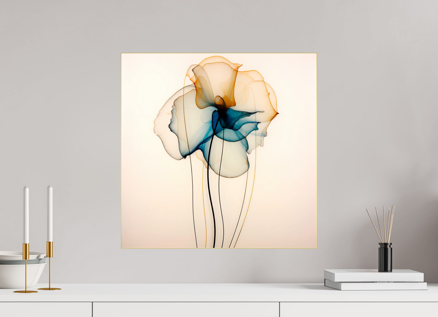 'Mirthful Azure and Ember Dance' behind Plexiglass