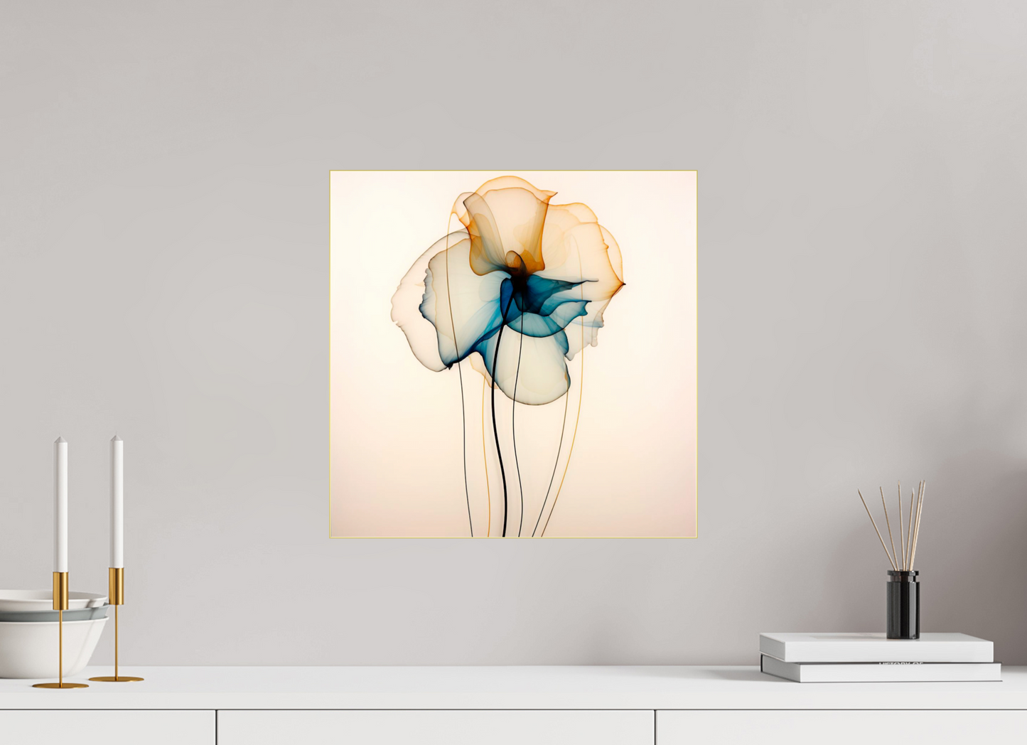 'Mirthful Azure and Ember Dance' behind Plexiglass
