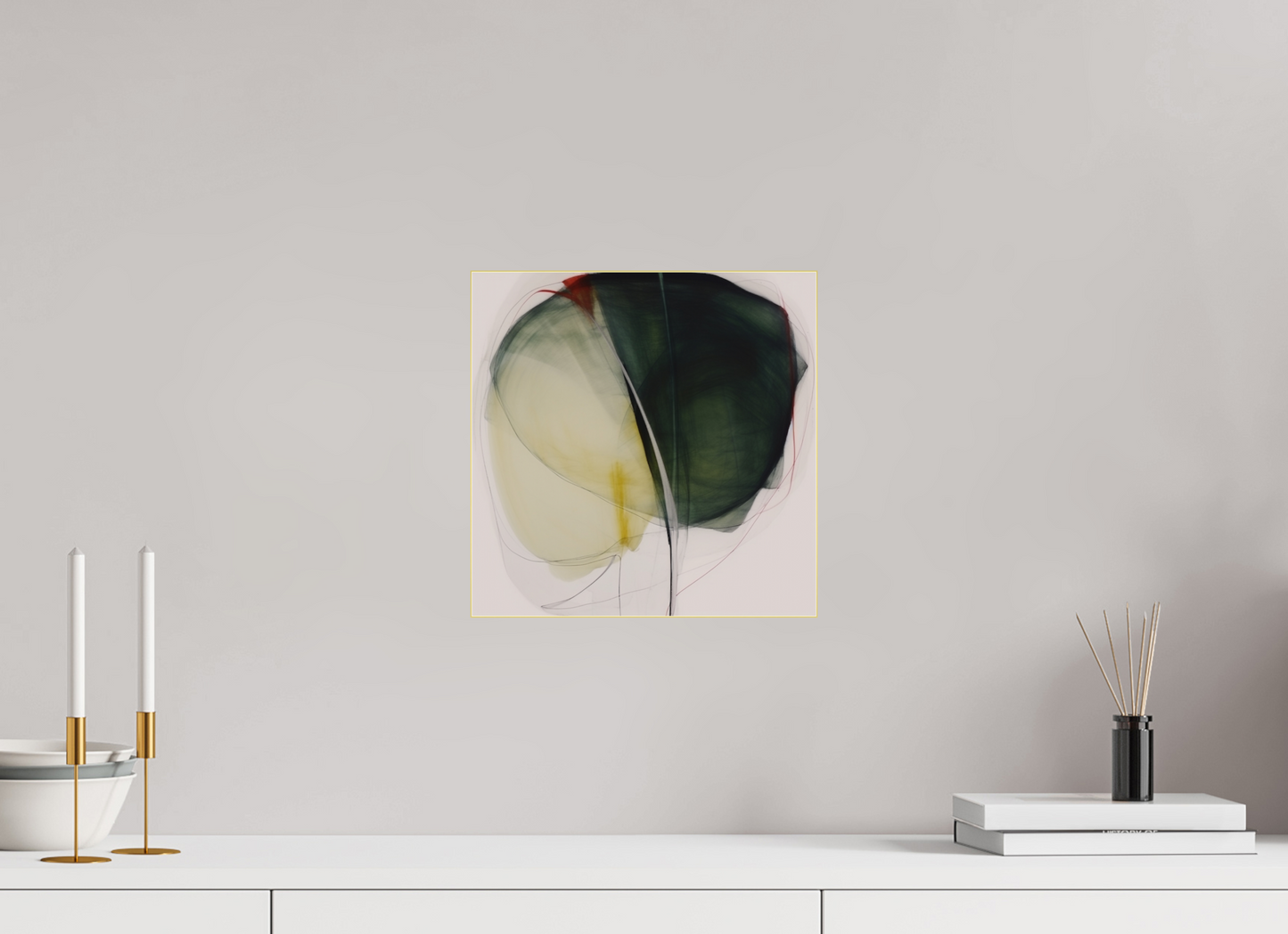 Green and White Lily with a touch of Red behind plexiglass
