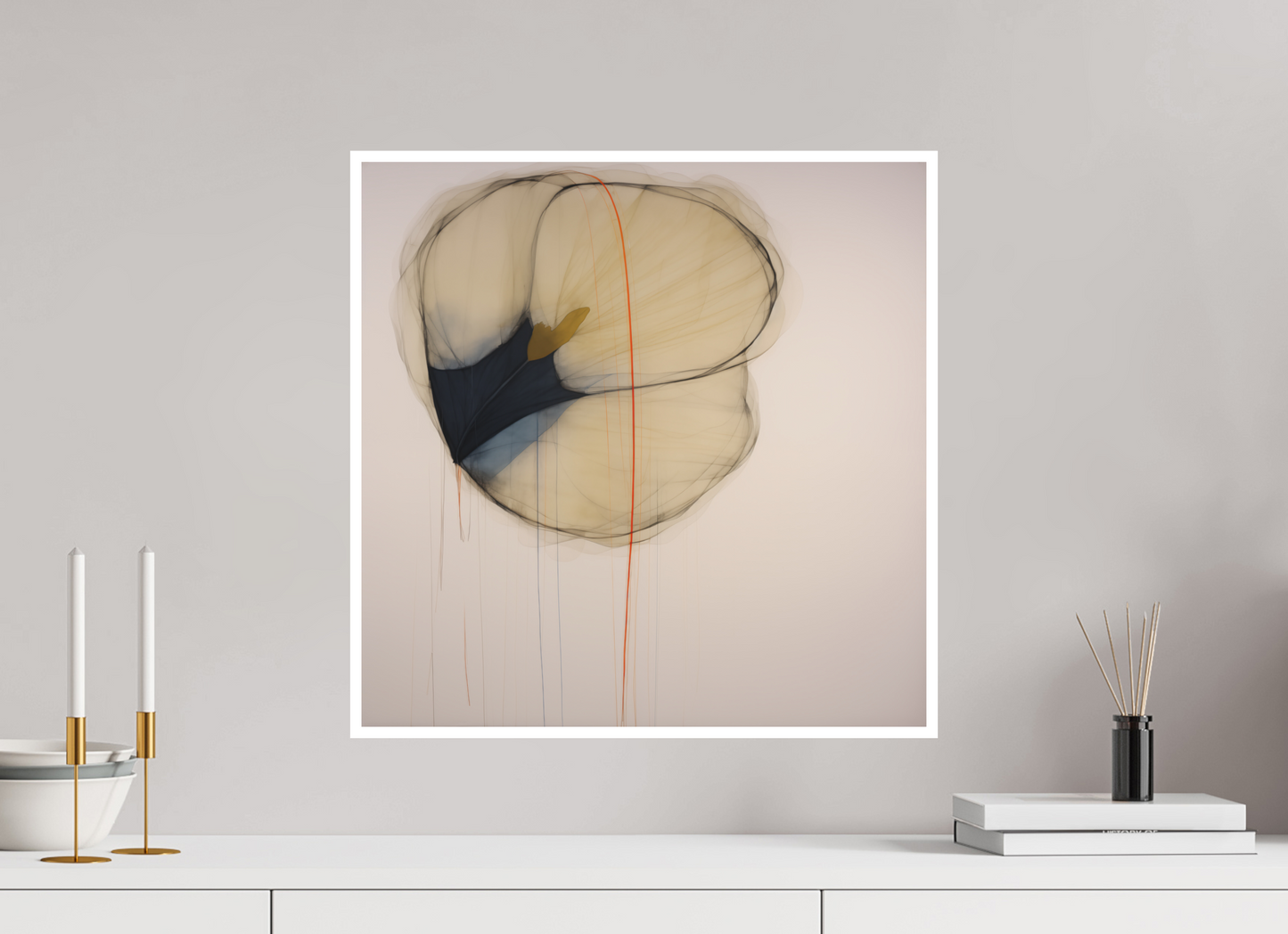 Golden Flower with Red Line Fine Art Print