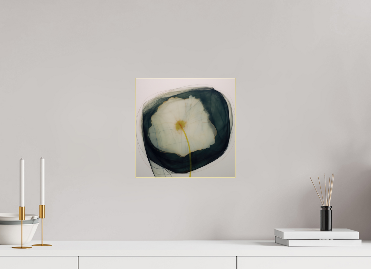 Lily with Yellow and Red Center behind plexiglass