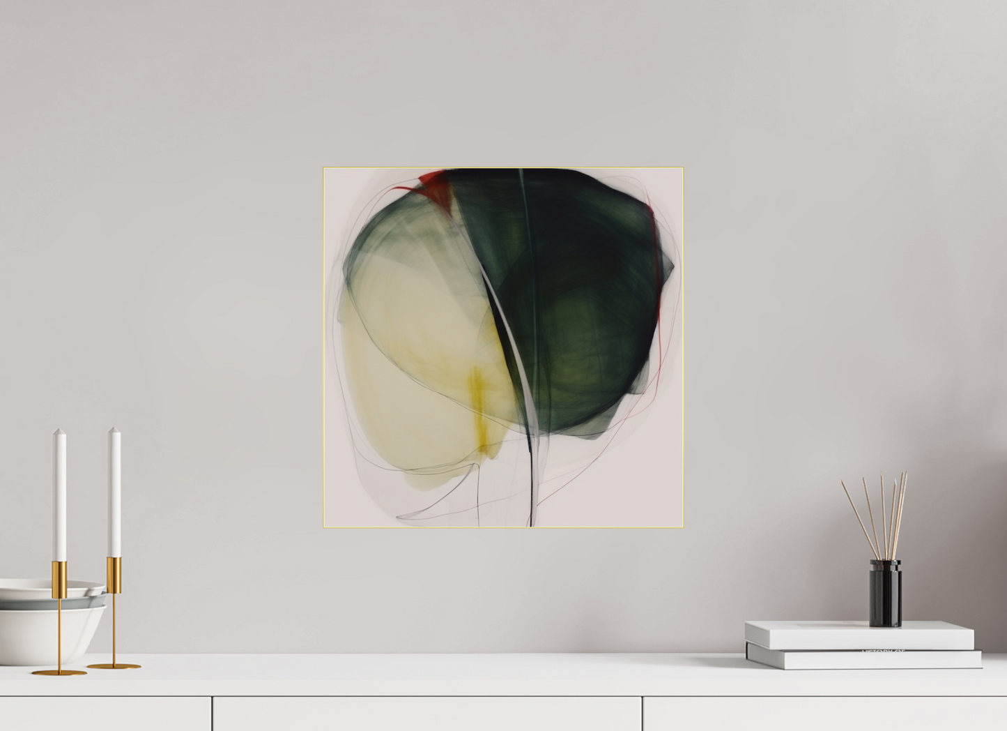 Green and White Lily with a touch of Red behind plexiglass