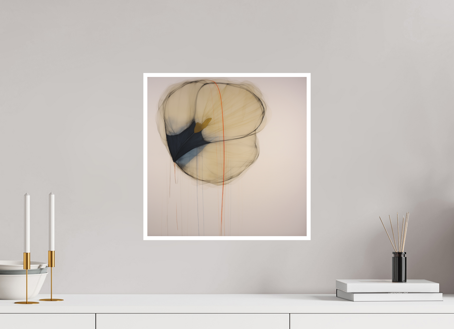 Golden Flower with Red Line Fine Art Print