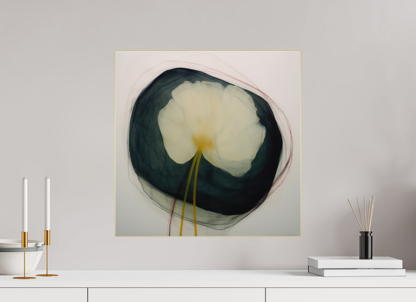 Lily with Yellow Center behind plexiglass