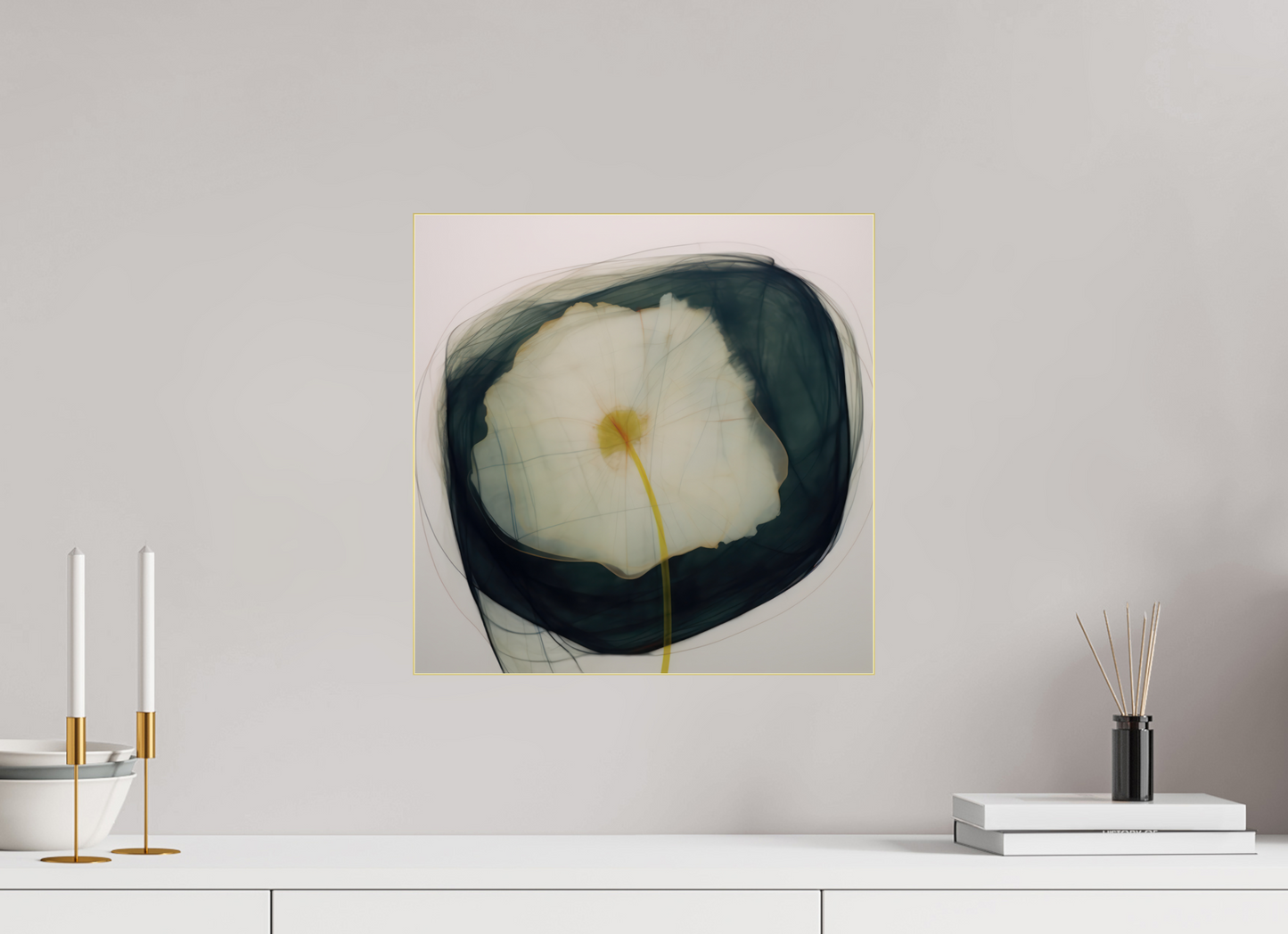 Lily with Yellow and Red Center behind plexiglass