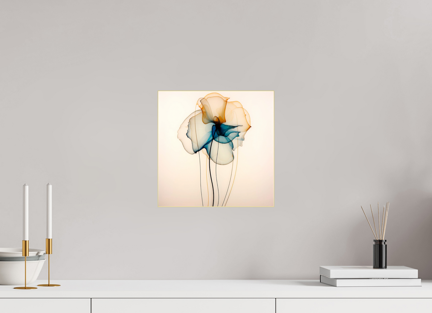 'Mirthful Azure and Ember Dance' behind Plexiglass