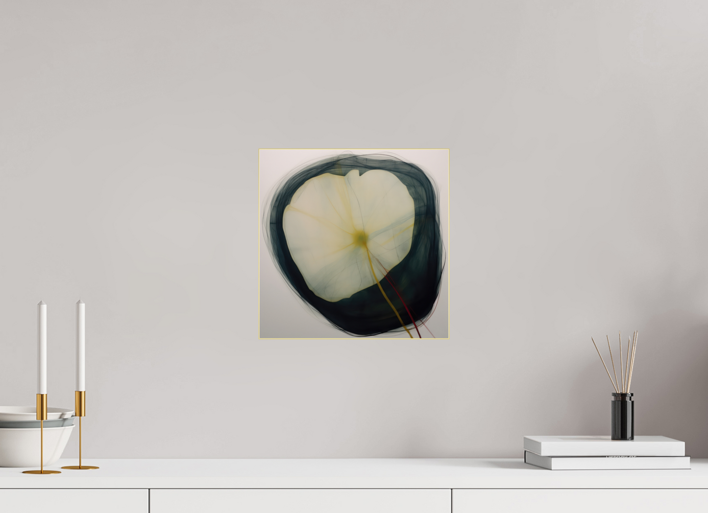 Lilly with Yellow and Red Stem behind plexiglass