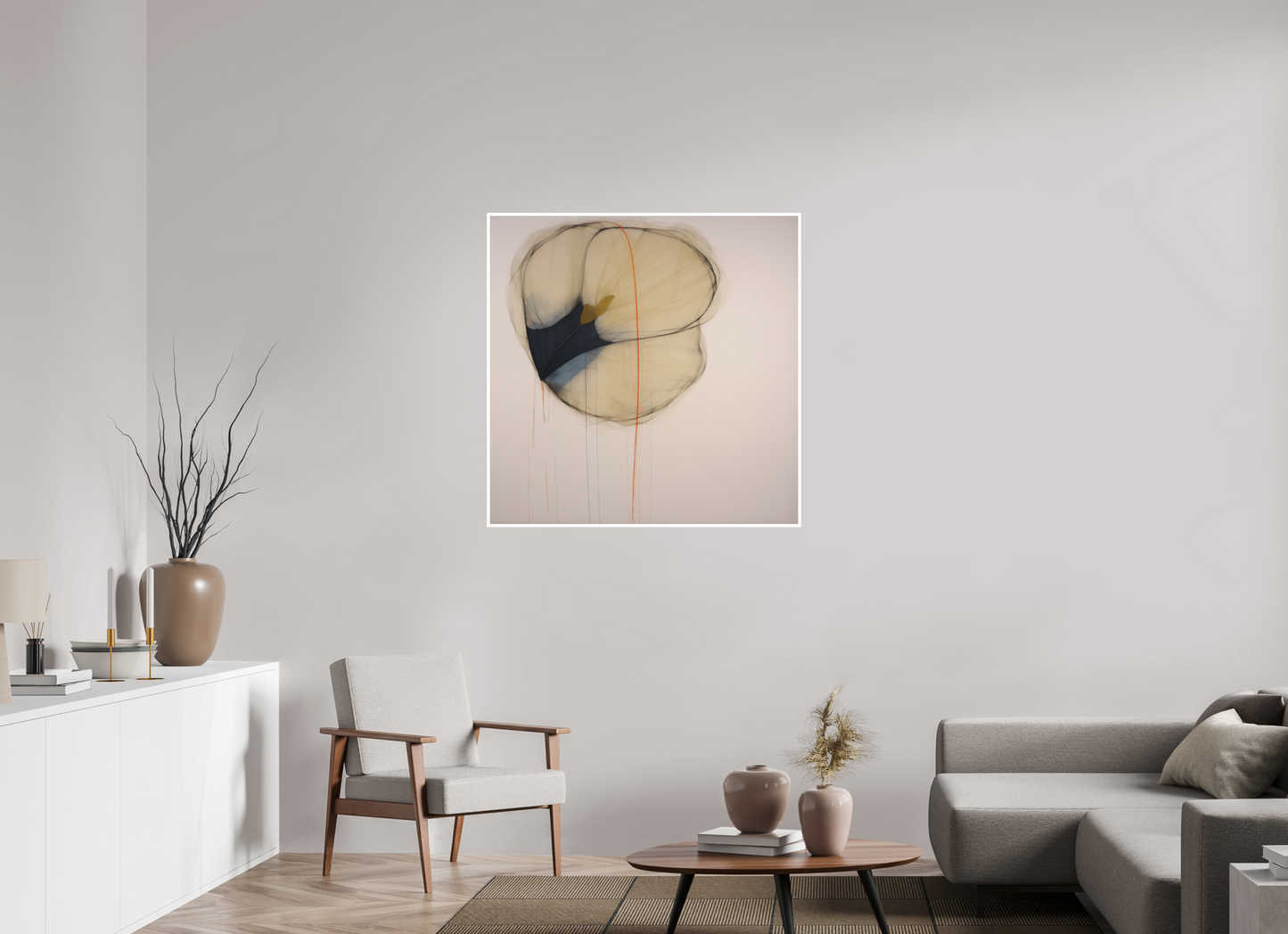Golden Flower with Red Line Fine Art Print