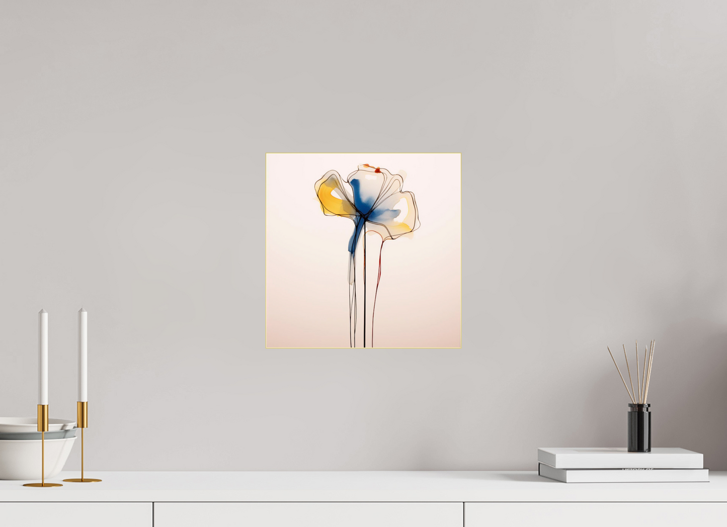 'Blue and Gold Petal Symphony' behind Plexiglass