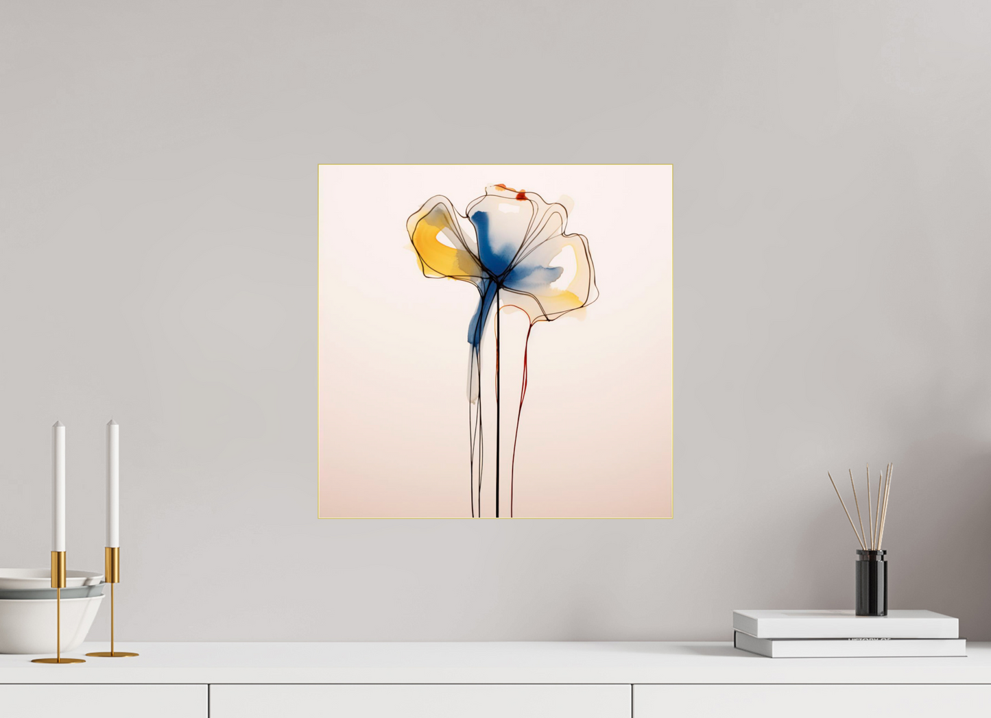 'Blue and Gold Petal Symphony' behind Plexiglass