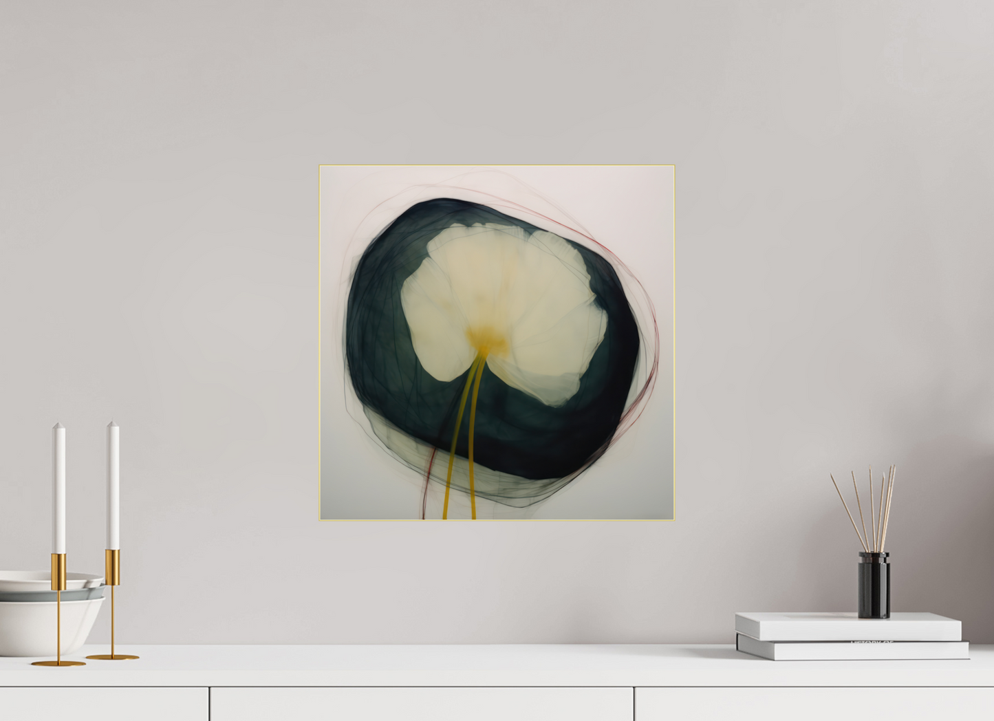 Lily with Yellow Center behind plexiglass