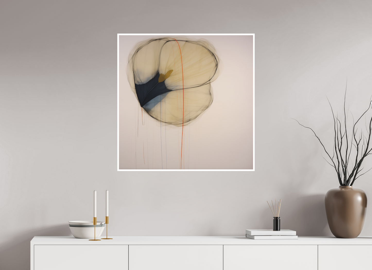 Golden Flower with Red Line Fine Art Print