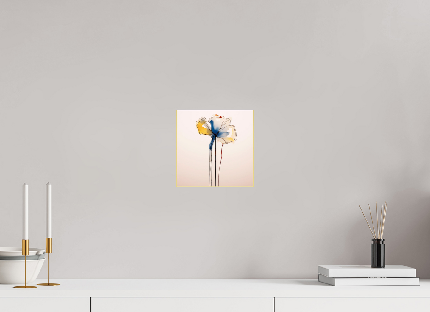'Blue and Gold Petal Symphony' behind Plexiglass