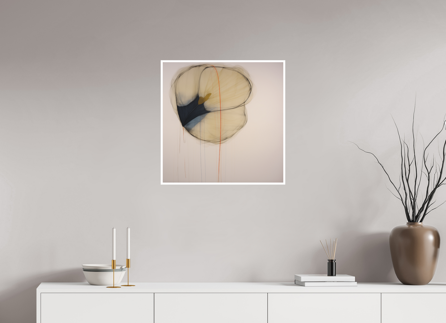 Golden Flower with Red Line Fine Art Print