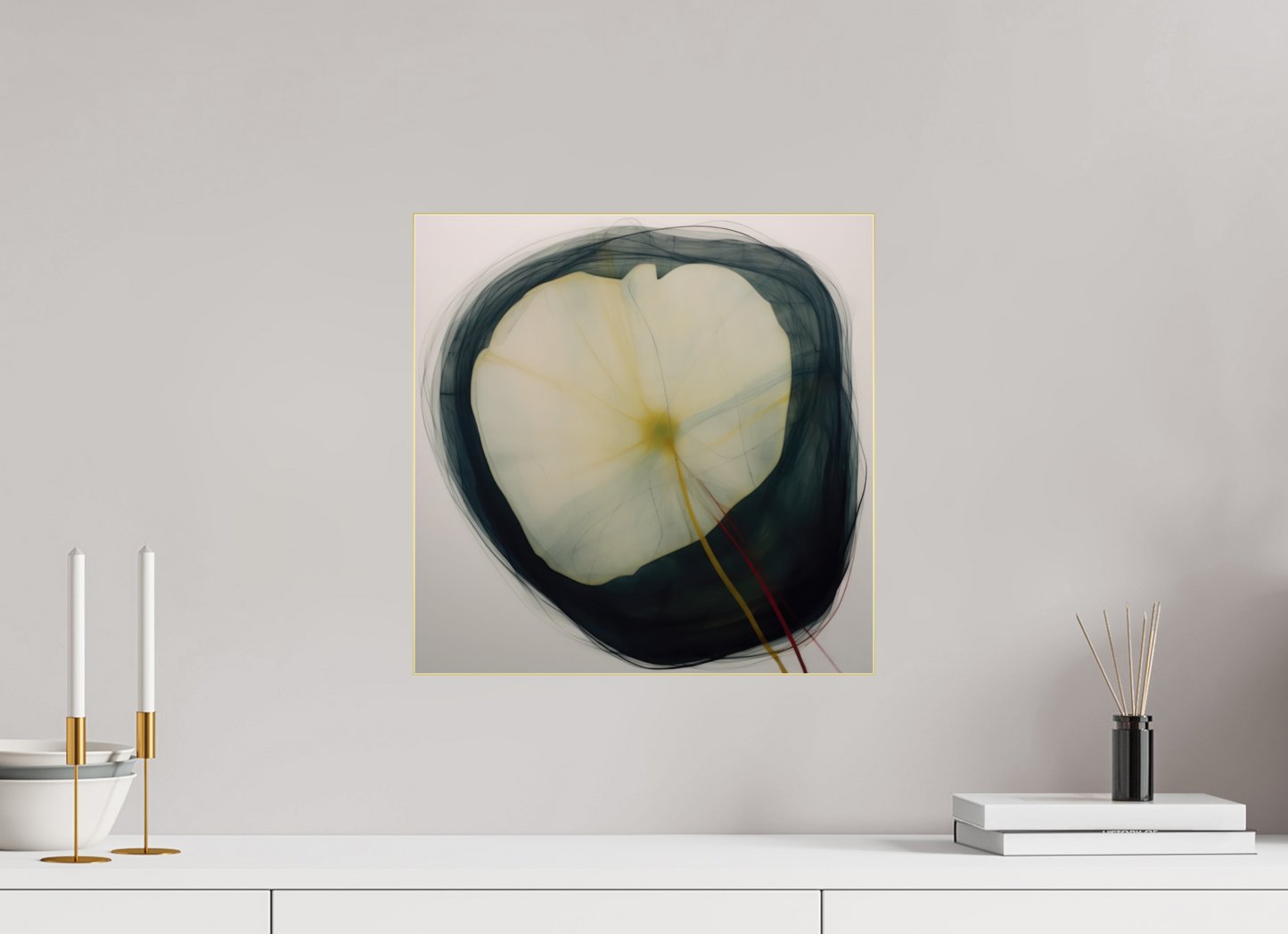 Lilly with Yellow and Red Stem behind plexiglass