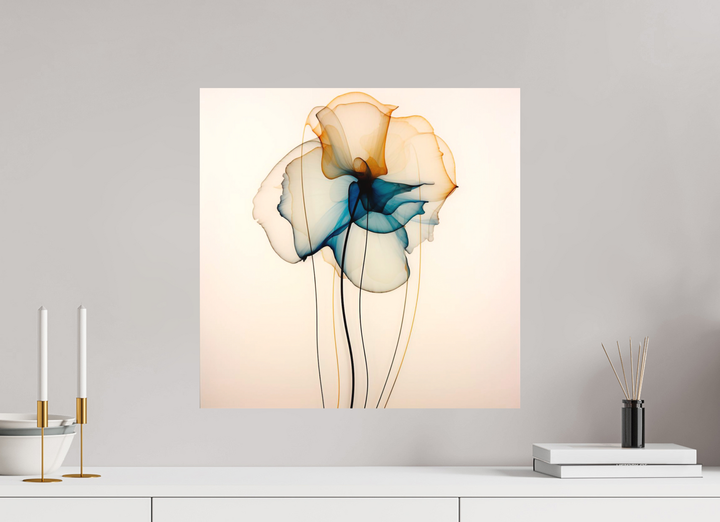 'Mirthful Azure and Ember Dance' printed on Aluminium