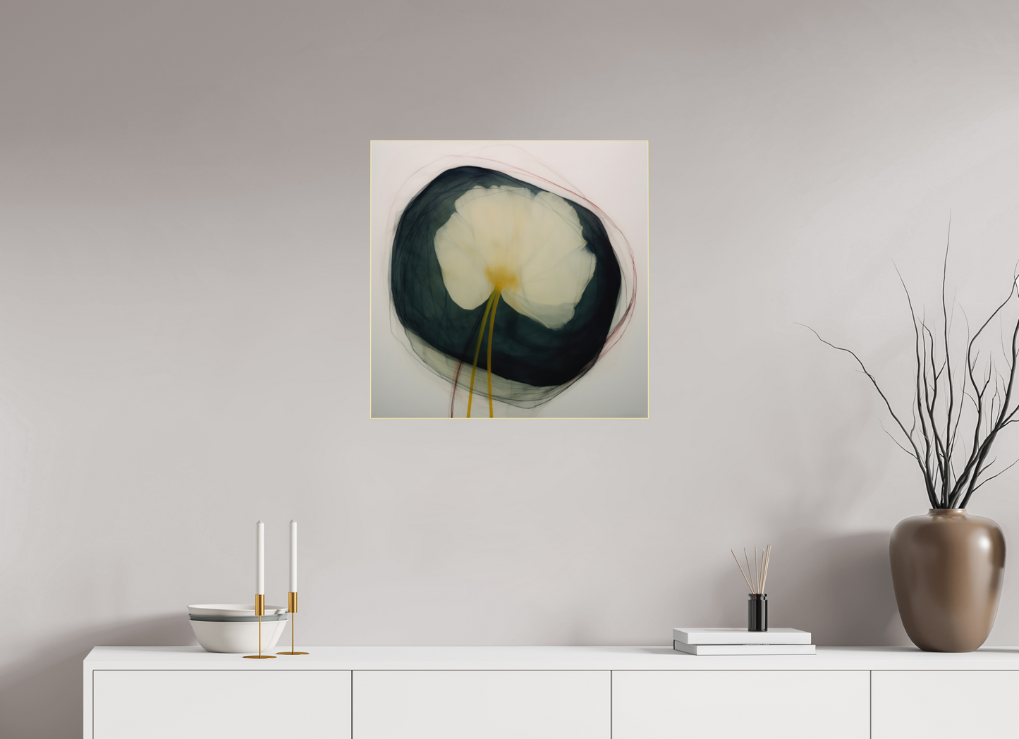 Lily with Yellow Center behind plexiglass