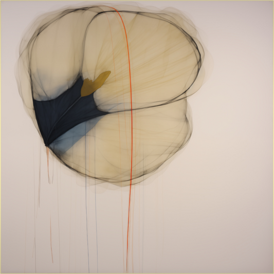 Golden Flower with Red Line behind plexiglass
