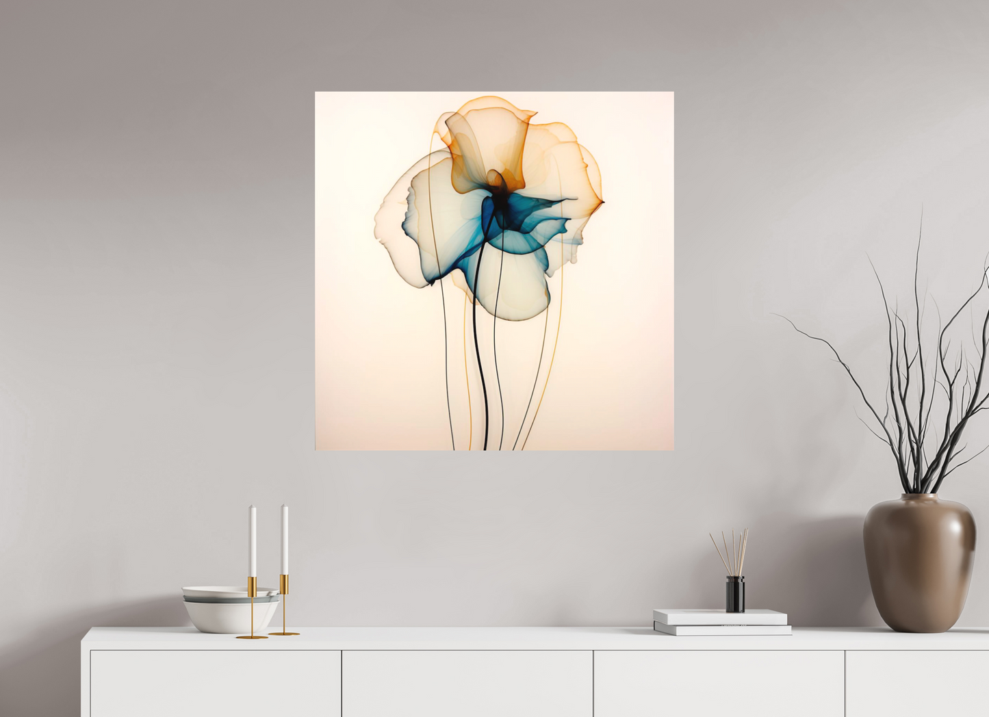 'Mirthful Azure and Ember Dance' printed on Aluminium