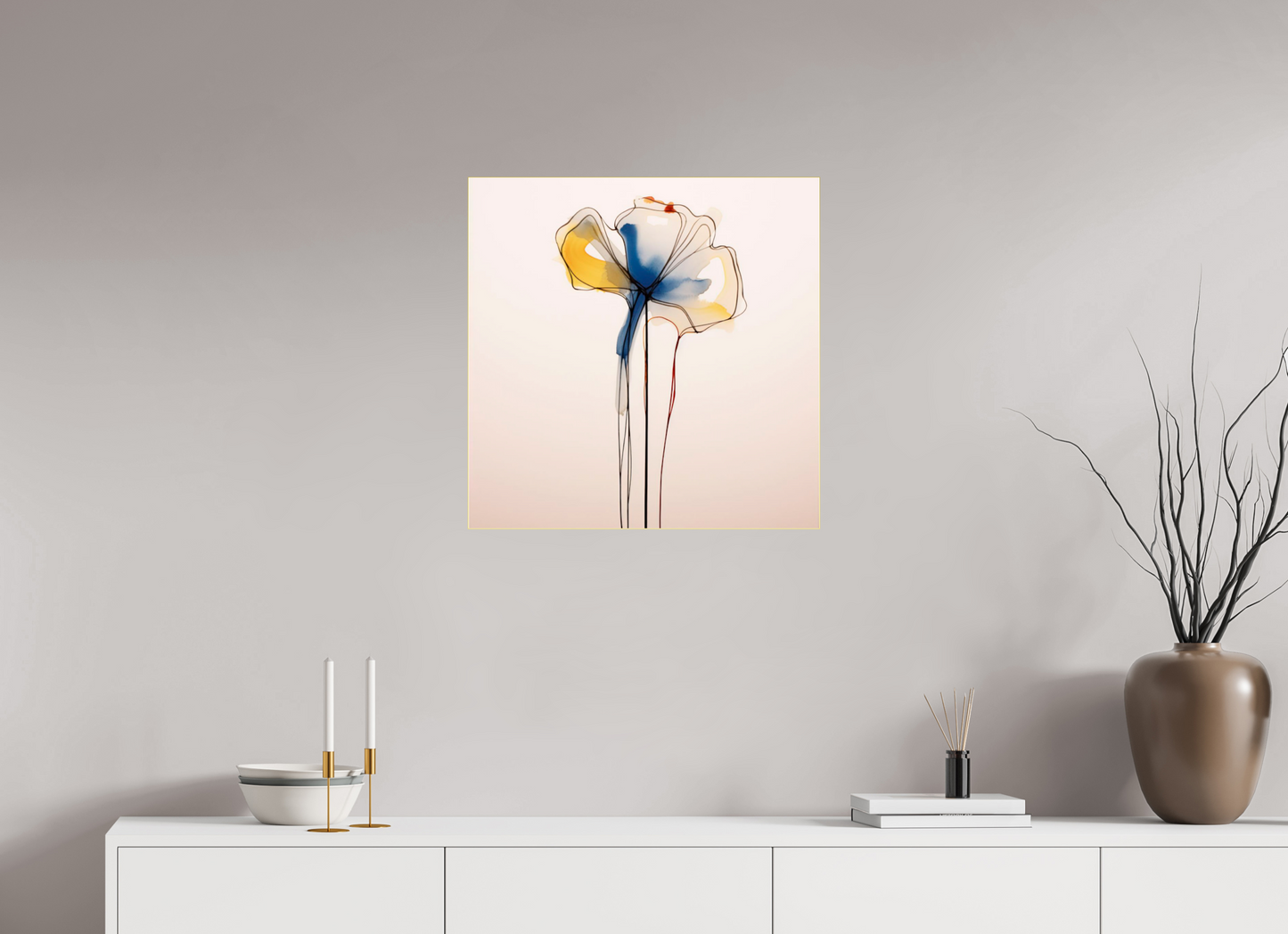 'Blue and Gold Petal Symphony' behind Plexiglass